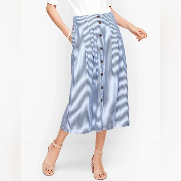 TALBOTS Railroad Striped Button Front Cotton Skirt‎ w Pockets size 8 - Picture 1 of 15